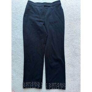 NEW ST. JOHN SPORT High Rise Ankle Straight Leg Embroidered Studded Pants Sz.10